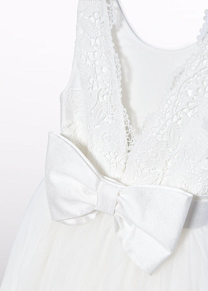 Abel & Lula Girls Embroidered Lace Tulle Special Occasion Dress - V-Back with Bow & Sash