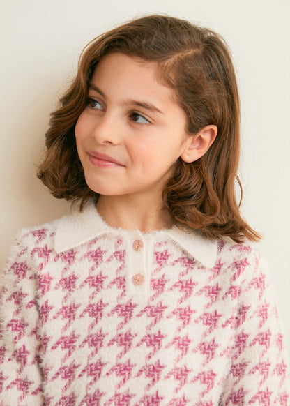 Abel & Lula Girls Pink Houndstooth Sweater Knit Skirt Set