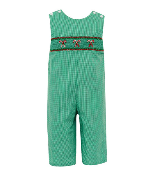 Petit Bebe Boys Green Gingham Smocked Candy Canes Longall