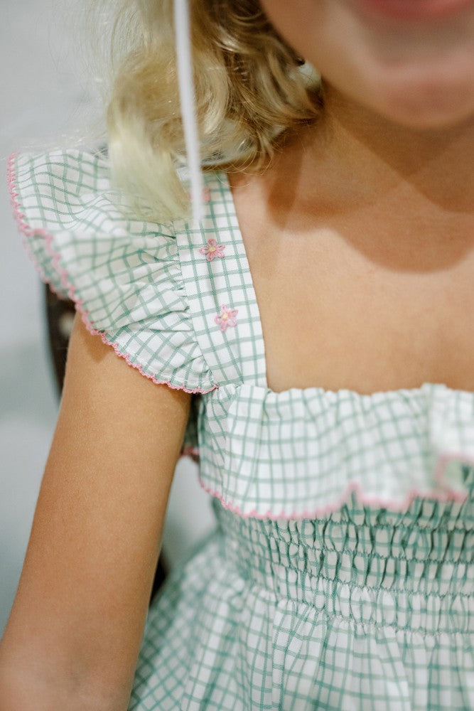 Proper Peony Girls Rosemary Smocked Dress - Green Check