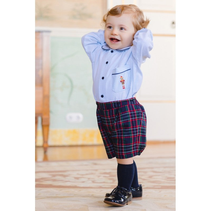 Sal & Pimenta Boys Holiday Plaid Nutcracker Bear Boy Set