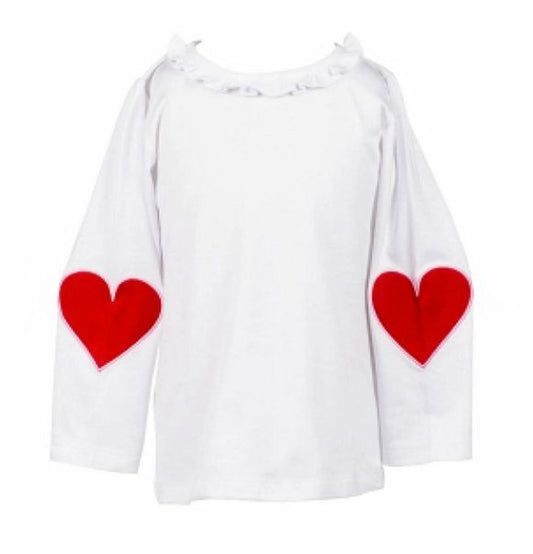 Proper Peony Pima Girls White Top with Red Valentine Heart Appliques