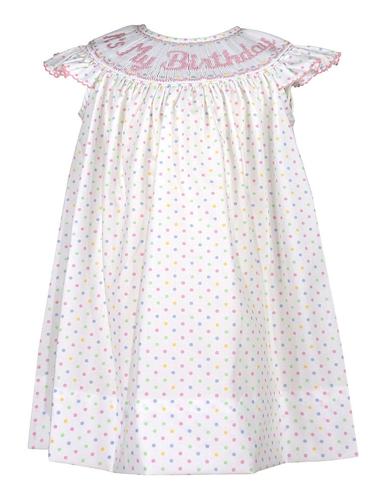 Anavini Girls Pastel Dots Smocked "It's My Birthday" Dress