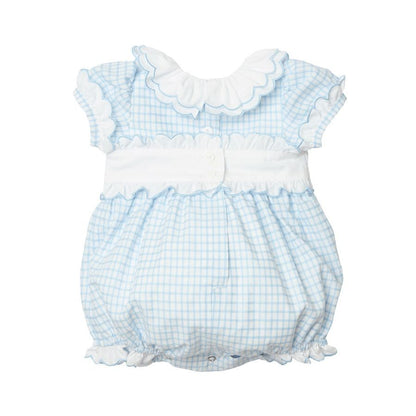 Sal & Pimenta Girls Bubble - Blue Check - Embroidered Bows