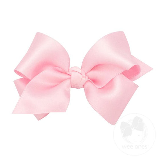 Wee Ones Girls Bow with Knot on Clip - French Satin - Light Pink