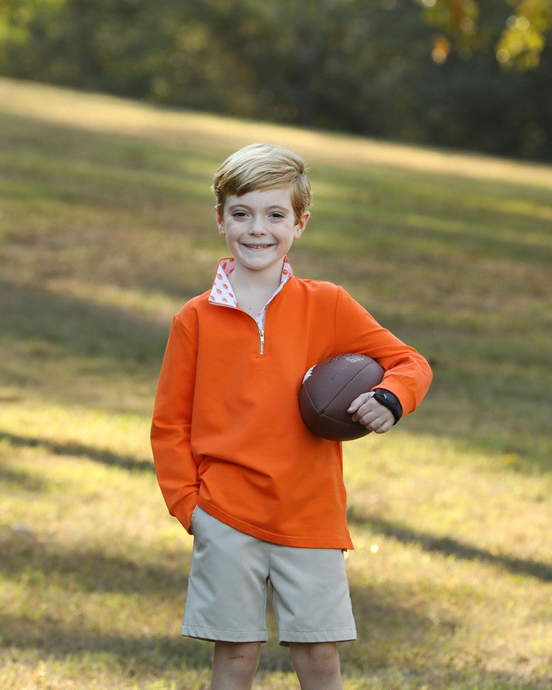 Yellow Lamb Boys Game Day Quarter Zip Sweater - Orange
