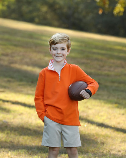 Yellow Lamb Boys Game Day Quarter Zip Sweater - Orange