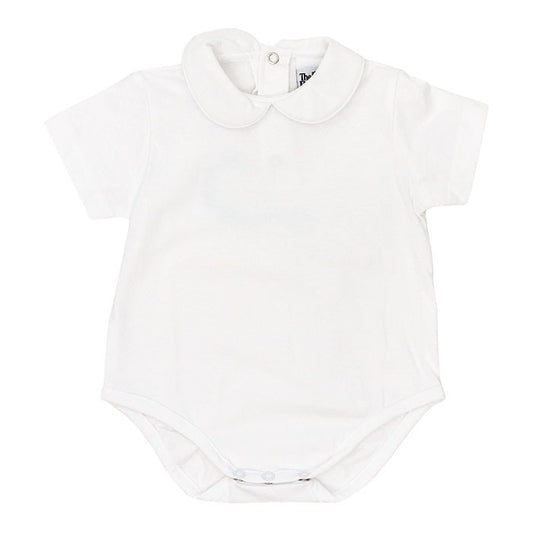The Bailey Boys White Piped Shirt Onesie - Short Sleeves - Knit - Boys