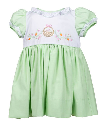 Proper Peony Girls Mint Green Check Embroidered Easter Basket Dress