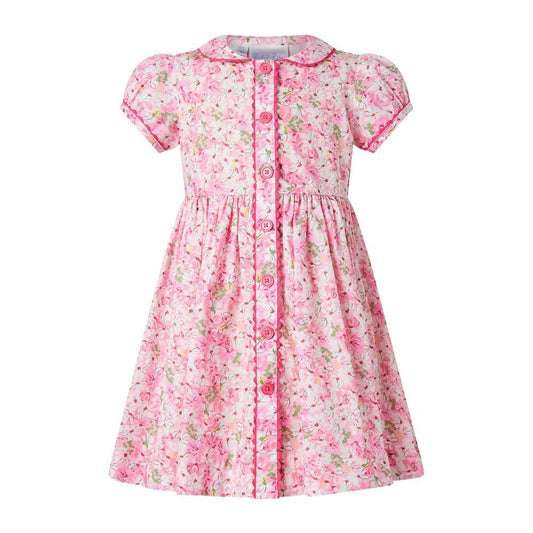 Rachel Riley Girls Daisy Button-Front Dress - Pink