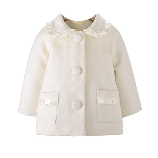 Rachel Riley London Baby Girls Ivory Matinee Jacket Coat - Ribbon Trim