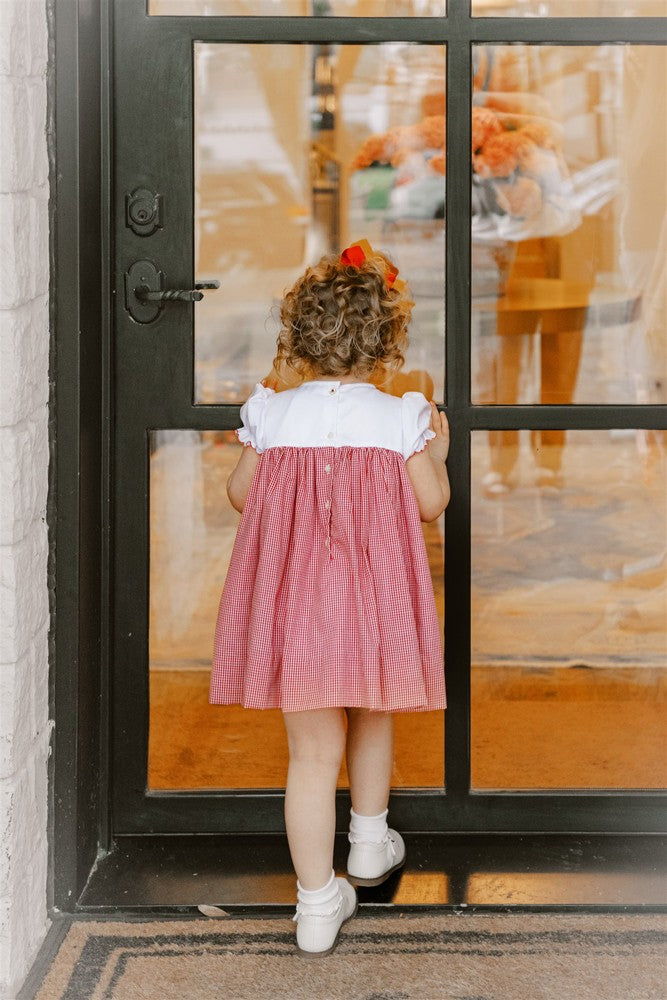 Proper Peony Girls Red Gingham Braeburn Apples Dress