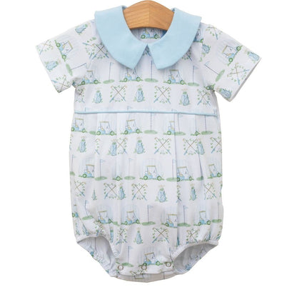 Trotter Street Kids Baby Boys Blue Golf Hole in One Print Bubble with Blue Collar