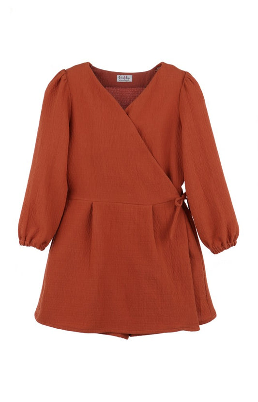 Luli & Me Gabby Girls Grace Wrap Romper - Autumn Rust by Luli & Me