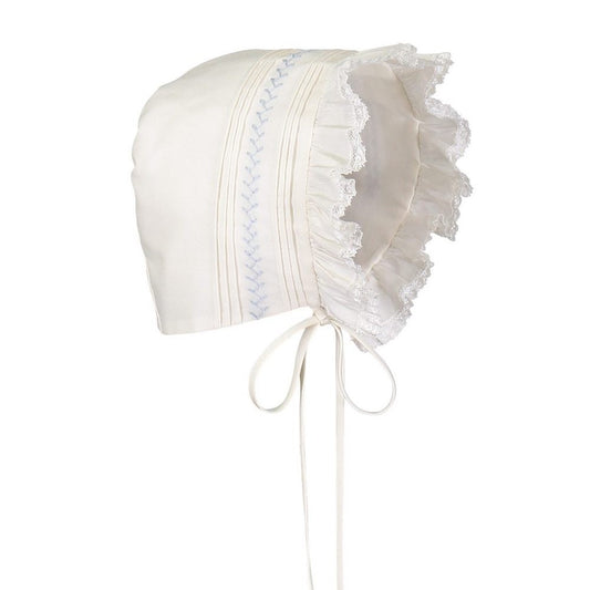 Feltman Brothers Baby Girls Ivory Vintage Bonnet - Smocked in Blue