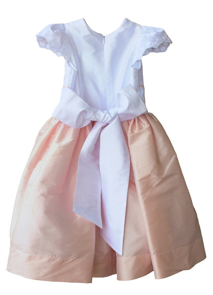 Susanne Lively Girls Pink / White Special Occasion Dress - Bow Embroidery at Waist