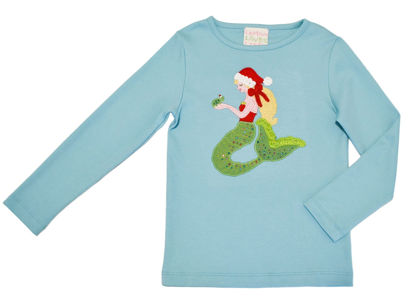 Lemon Loves Lime Girls Pastel Turquoise Tee Shirt - Santa Mermaid