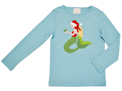 Lemon Loves Lime Girls Pastel Turquoise Tee Shirt - Santa Mermaid
