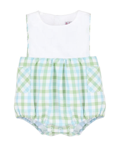 Sophie & Lucas Baby Boys Blue & Green Plaid Pockets Bubble