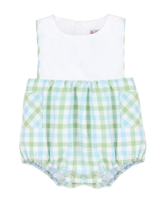 Sophie & Lucas Baby Boys Blue & Green Plaid Pockets Bubble