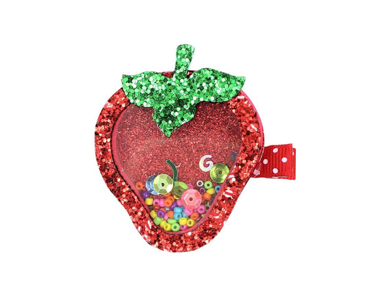 Beyond Creations Girls Pinch Clip Add-On to Bow - Glitter Shaker - Strawberry - Red