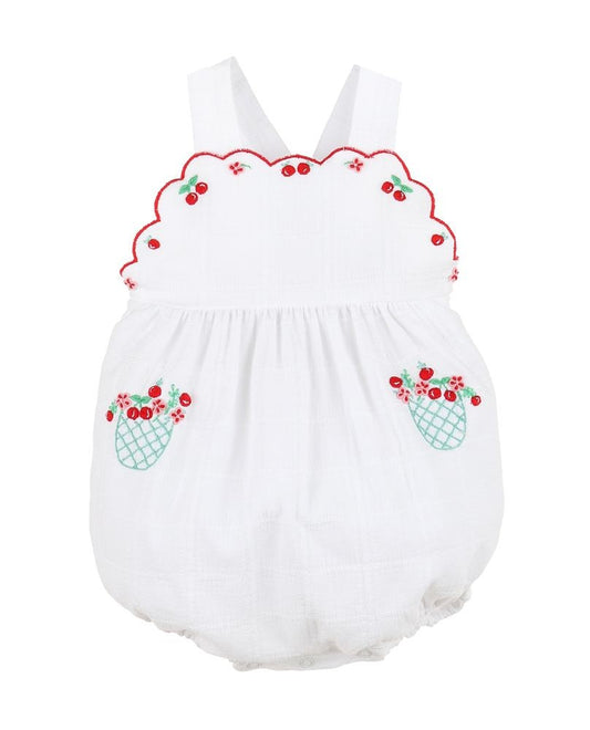 Sophie & Lucas Girls Summer Berries Sunsuit Bubble - White