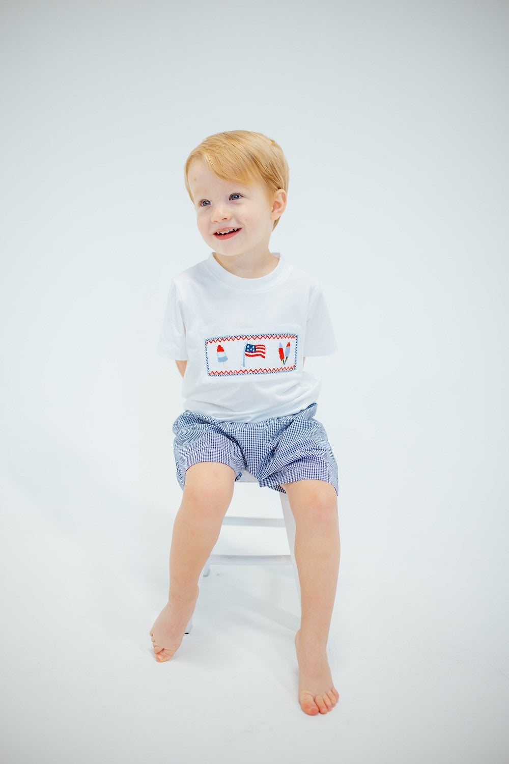 Shop Teeta Boys Blue Check Smocked Patriotic Shorts Set – Best