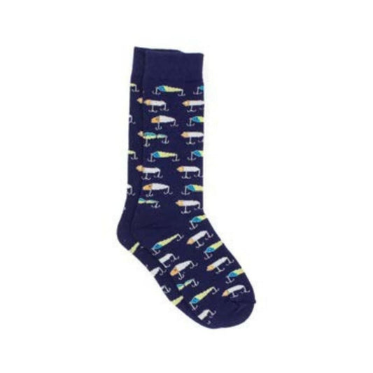 Properly Tied Boys Lucky Duck Socks - Navy Blue Vintage Fishing Lures