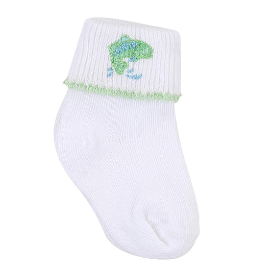 Magnolia Baby Boys Green Vintage Fishing Embroidered Socks