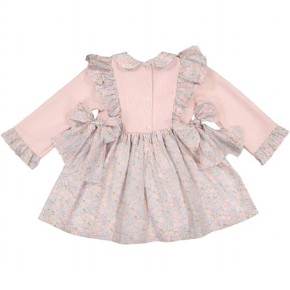 Sal & Pimenta Girls Dress - Pink Knit Tuilleries Liberty Print Pinafore with Bows