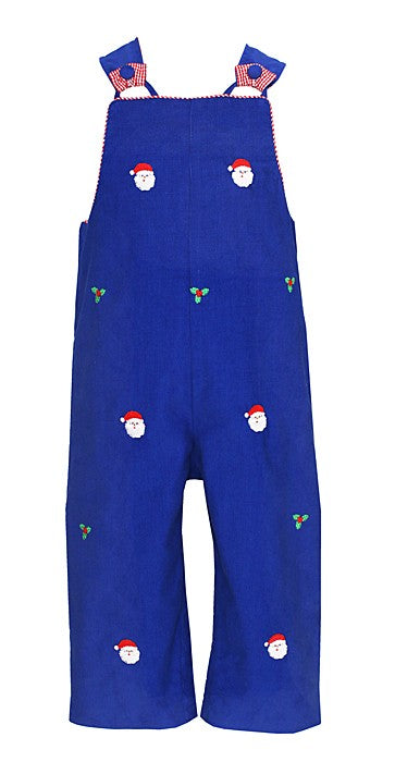 Anavini Infant / Toddler Boys Blue Corduroy Embroidered Santa Faces Longall
