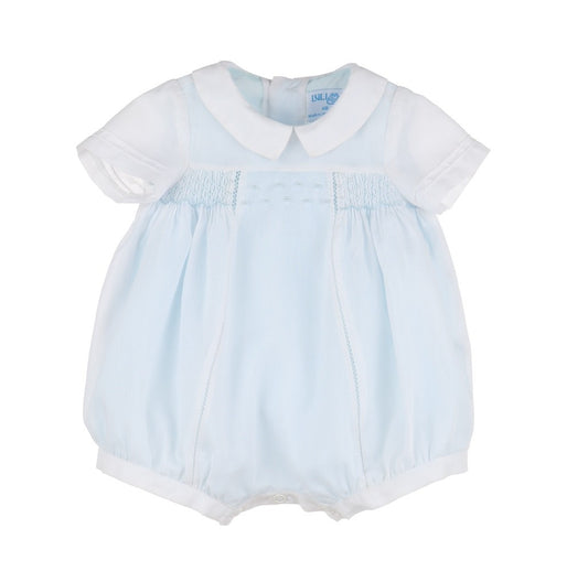 Luli & Me Baby Boys Boho Smocked Bubble - Overlay on Blue