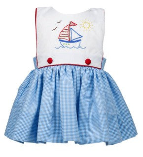 Proper Peony Girls Sun Dress - Blue Vineyard Sailboat