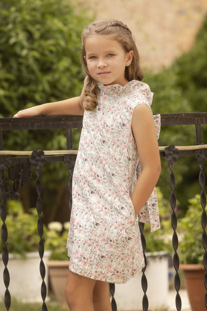 Luli & Me Gabby Girls Blair Dress - Bow on Back - Pink Floral