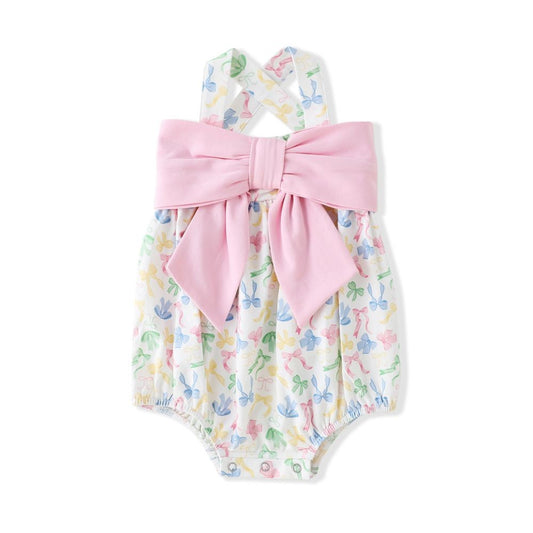 Swoon Baby Girls Pastel Bows Print Bubble - Pink Bow on Front