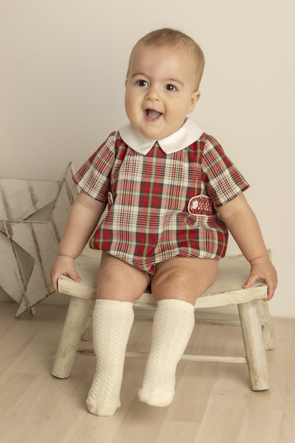 Luli & Me Baby Boys Bubble - Red Stewart Holiday Plaid - Smocked Tabs