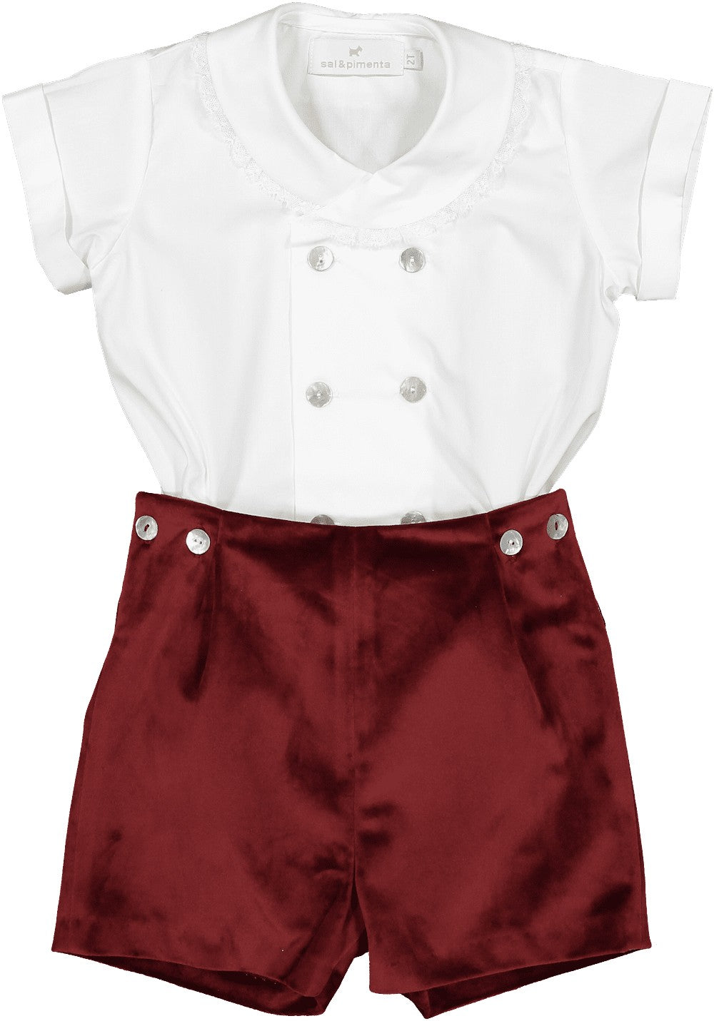 Sal & Pimenta Boys Dressy Button On Set - Velvet - Burgundy
