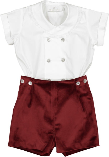 Sal & Pimenta Boys Dressy Button On Set - Velvet - Burgundy