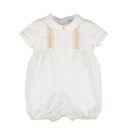 Luli & Me Baby Boys Ivory & Beige Smocked Vintage Bubble