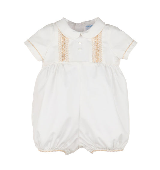 Luli & Me Baby Boys Ivory & Beige Smocked Vintage Bubble by Luli & Me