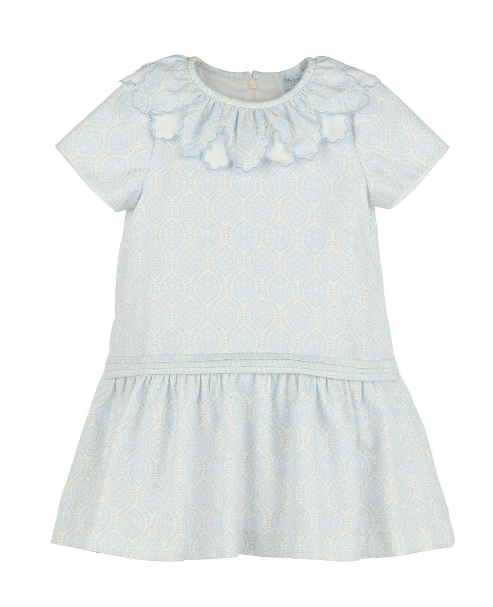 Luli & Me Girls Floral Wreath Drop Waist Dress - Blue