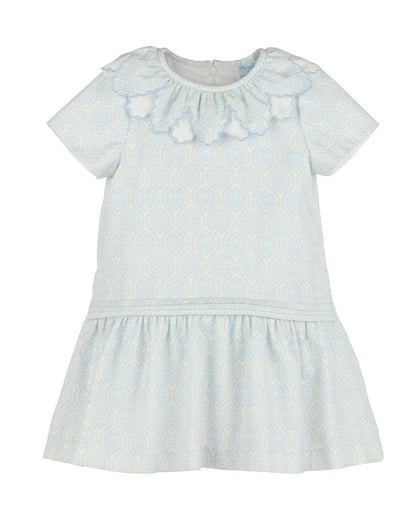 Luli & Me Girls Floral Wreath Drop Waist Dress - Blue