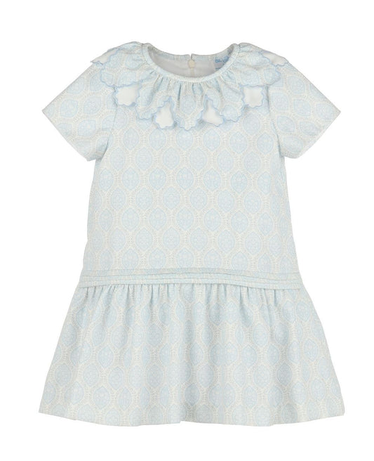 Luli & Me Girls Floral Wreath Drop Waist Dress - Blue