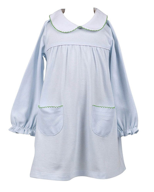 Proper Peony Pima Girls Yoke Dress - Light Blue Stripe