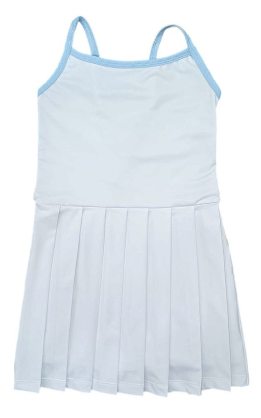 Be Elizabeth by James & Lottie Girls Pleated White Athleisure Tennis Dress - Piped in Blue