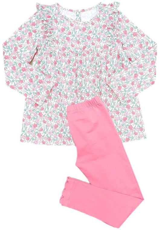 James & Lottie Harper Green and Pink Floral Top with Pink Leggings