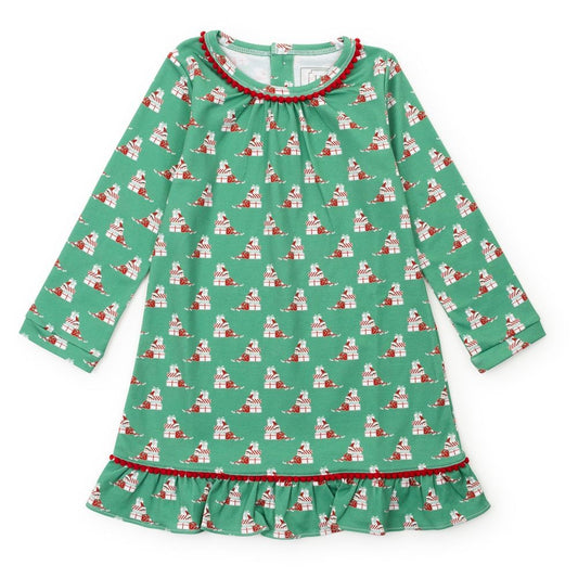 Lila & Hayes Girls Carlin Nightgown - Green Santa's Helper Elf
