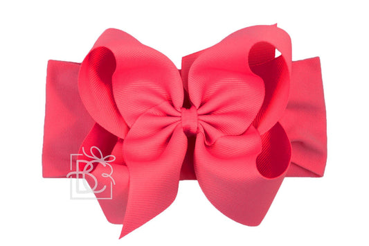 Beyond Creations Girls Wide Pantyhose Headband with Attached Extra Large Grosgrain Bow - Fuchsia by Beyond Creations