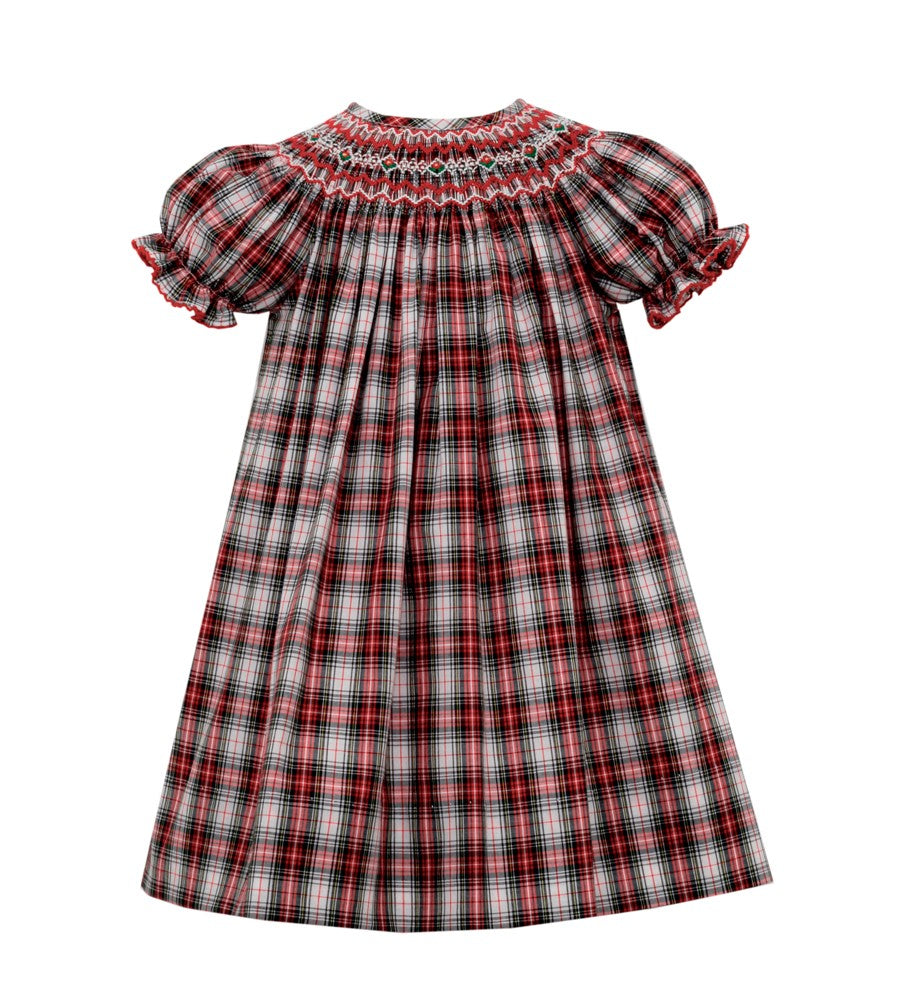 Petit Bebe Girls Red Holiday Plaid Smocked Christmas Dress - Bishop