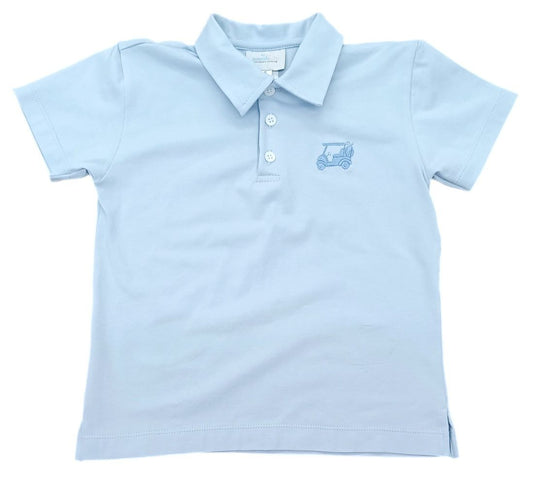 James & Lottie Boys Light Blue Polo Shirt - Let's PAR-TEE Golf Cart Embroidery